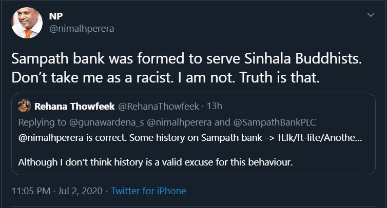 sampath Bank Racist