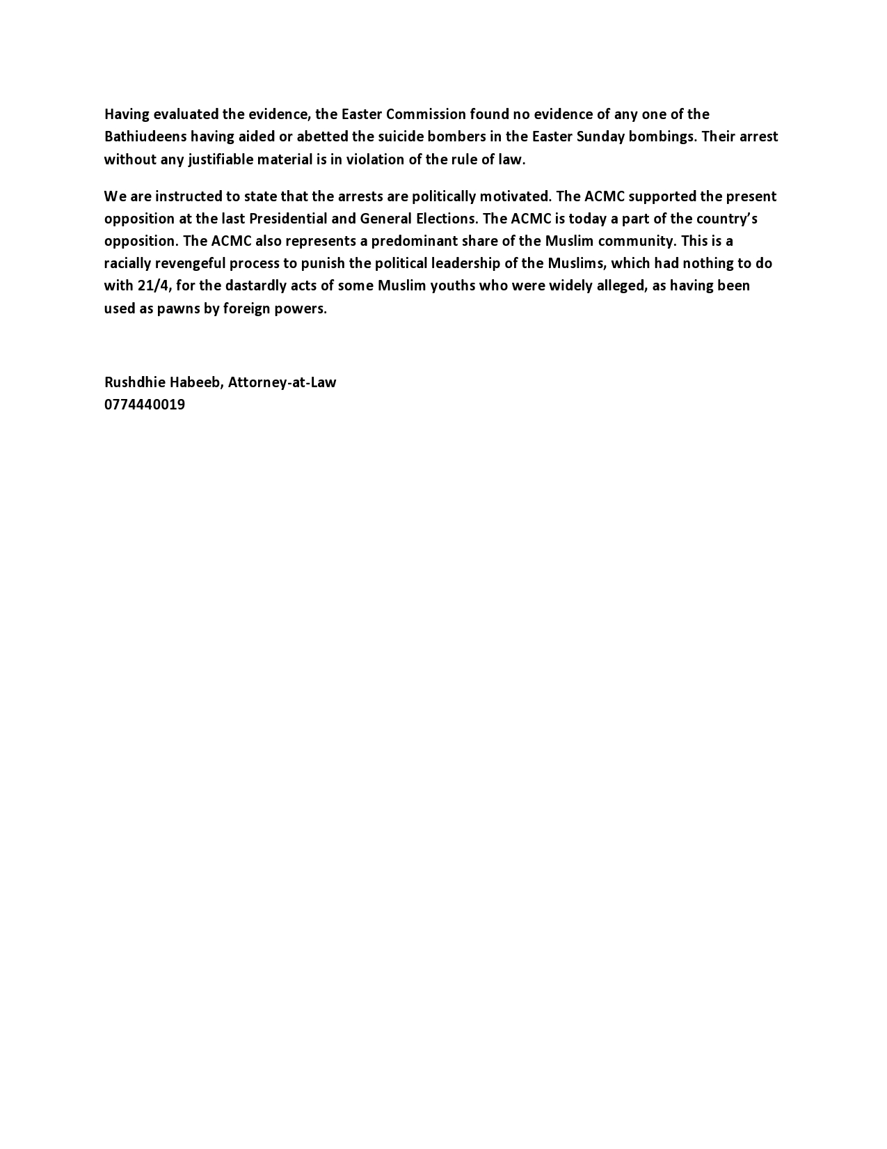 Media statement on behalf of Hon Rishard Bathiudeen MP and Riyaj Bathiudeen page0002